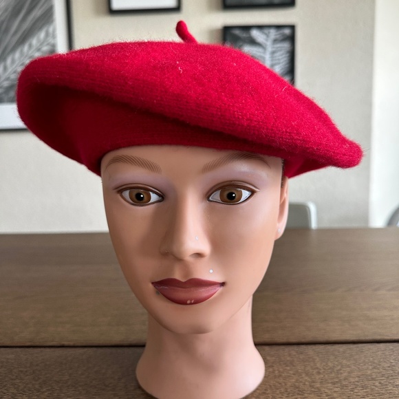 ZARA Red Wool Beret Hat Size S/M - Picture 1 of 6